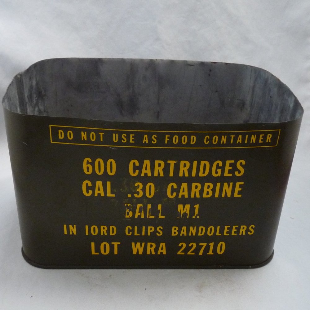 Vintage military 30 Carbine ammo tin US Ball Mi